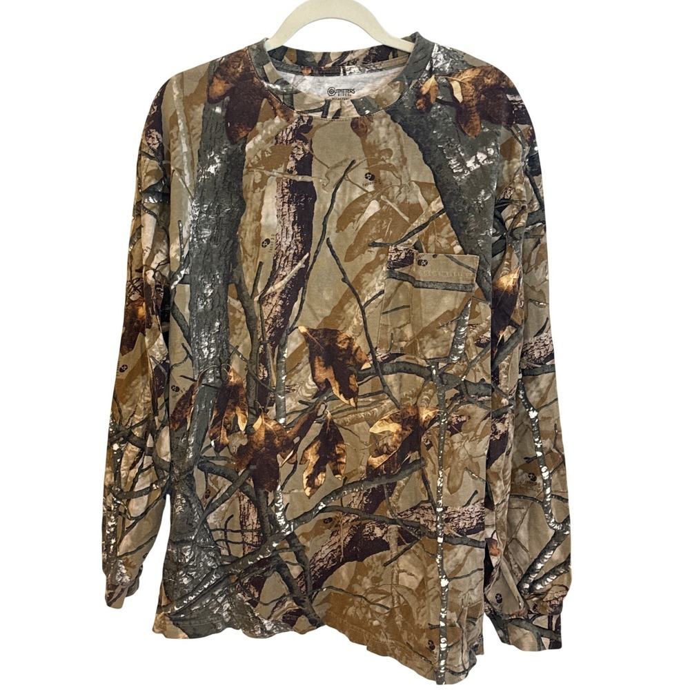 Outfitters Ridge Mens XL Camo Long Sleeve T-Shirt Fusion‎ 3D Hunting Pocket Tee